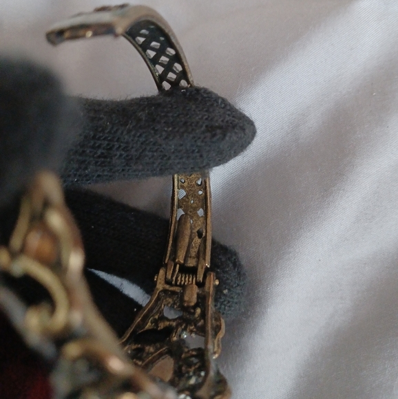 Victorian Era Type design brass colored bangle watch timepiece red brown stones - Picture 8 of 9